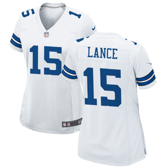 Women's Dallas Cowboys #15 Trey Lance White Stitched Football Jersey(Run Small)
